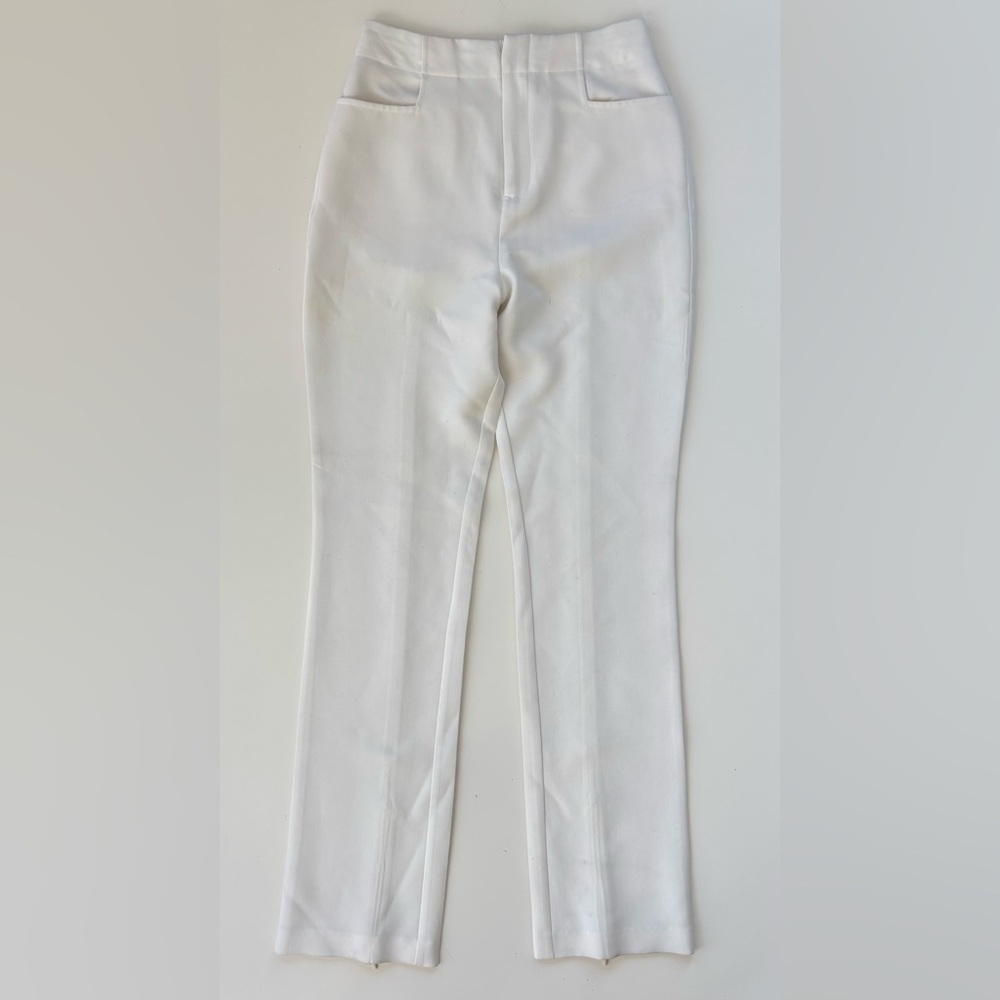 L'Academie Women's Cream High Rise Slim Straight Leg Zipper Ankle Pants SMALL